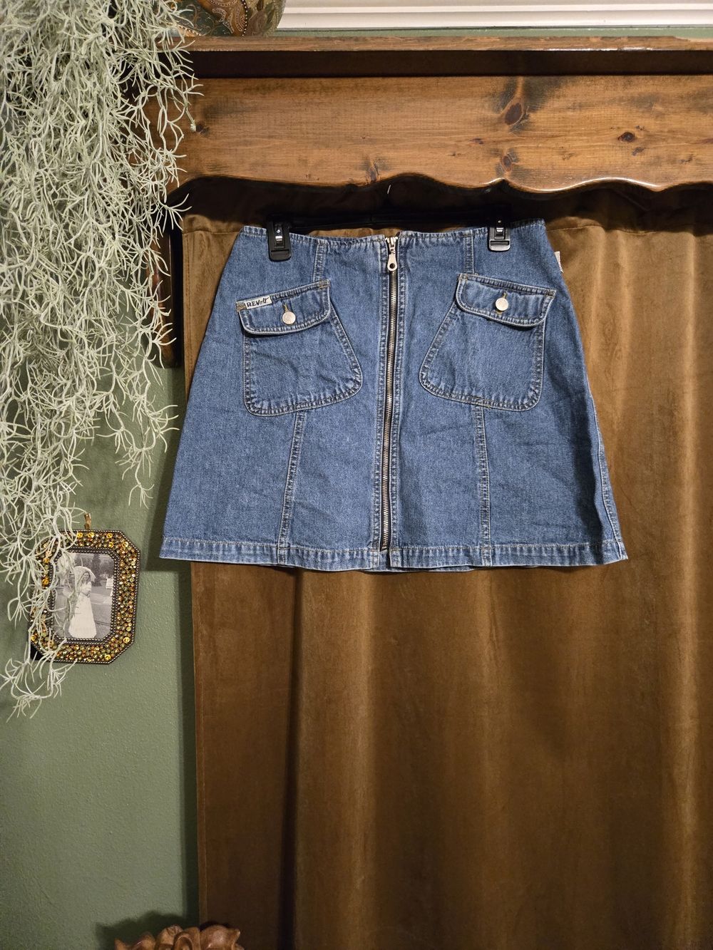Jeabs Revolt Blue Denim A-Line Mini Skirt with Front Zip